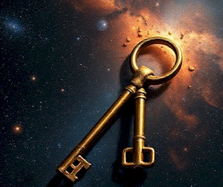 Image of galaxies and two keys