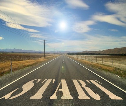 Road stretching in to the distance with START written across it