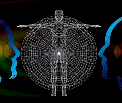 A wire framed sculpture of a man with outstreched arms